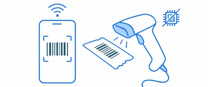 Create Event Tickets with Barcode: phone displays mobile barcode while scanner reads paper ticket, no fancy hardware needed