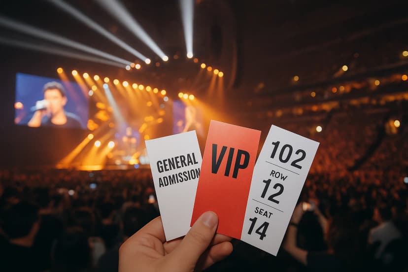 A concert scene representing common concert ticket types.