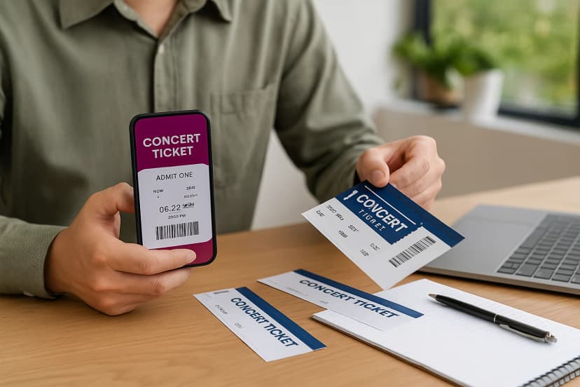 A person creating different concert ticket types on a laptop screen