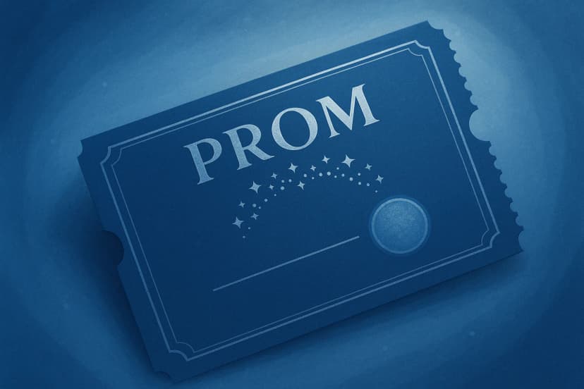 Detailed stylized prom ticket design with decorative border, starburst pattern, holographic seal placeholder, illustrating How to Make Prom Tickets