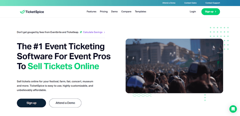 TicketSpice homepage showing a video.