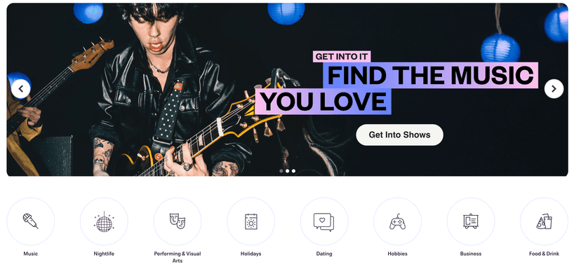 Eventbrite user interface