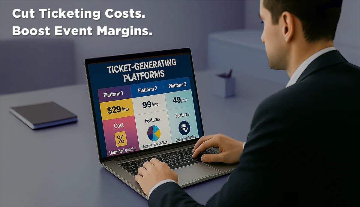 Man comparing platforms with lowest ticket fees to cut costs and improve event profits